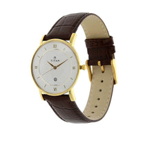 Load image into Gallery viewer, Titan Quartz Analogue with Date White Dial Leather Strap Watch for Men