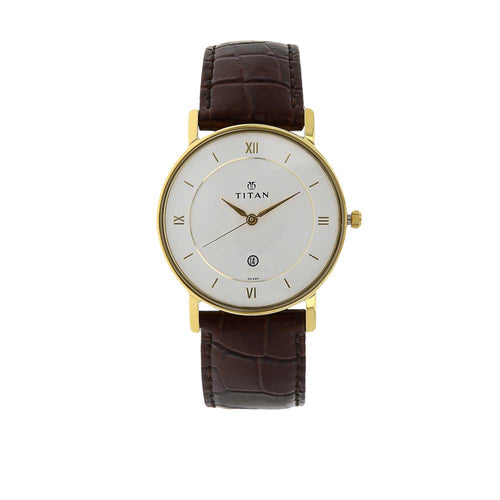 Titan Quartz Analogue with Date White Dial Leather Strap Watch for Men