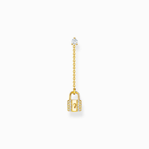 Single earring lock with white stones gold