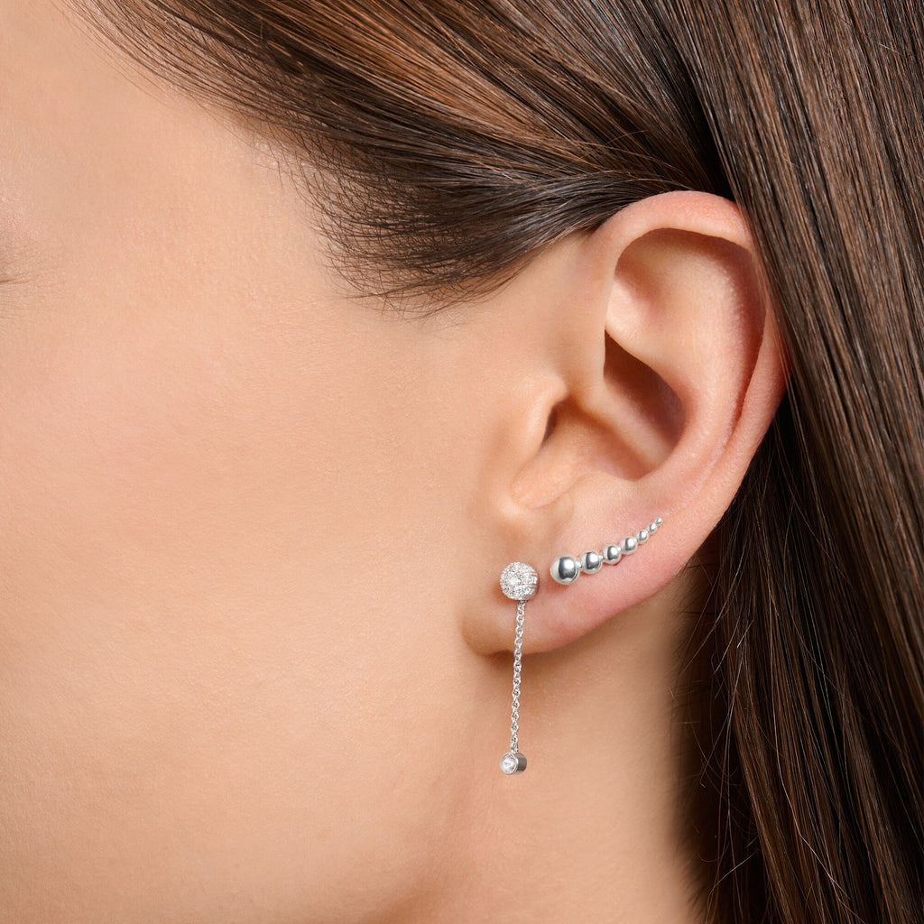 Single ear stud with pendant stone long silver