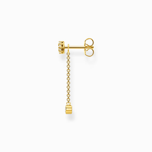 Single ear stud with pendant stone long gold