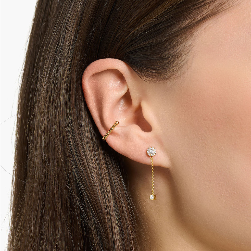Single ear stud with pendant stone long gold