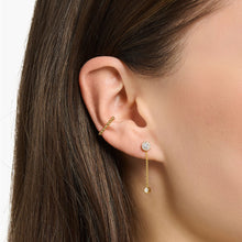 Load image into Gallery viewer, Single ear stud with pendant stone long gold
