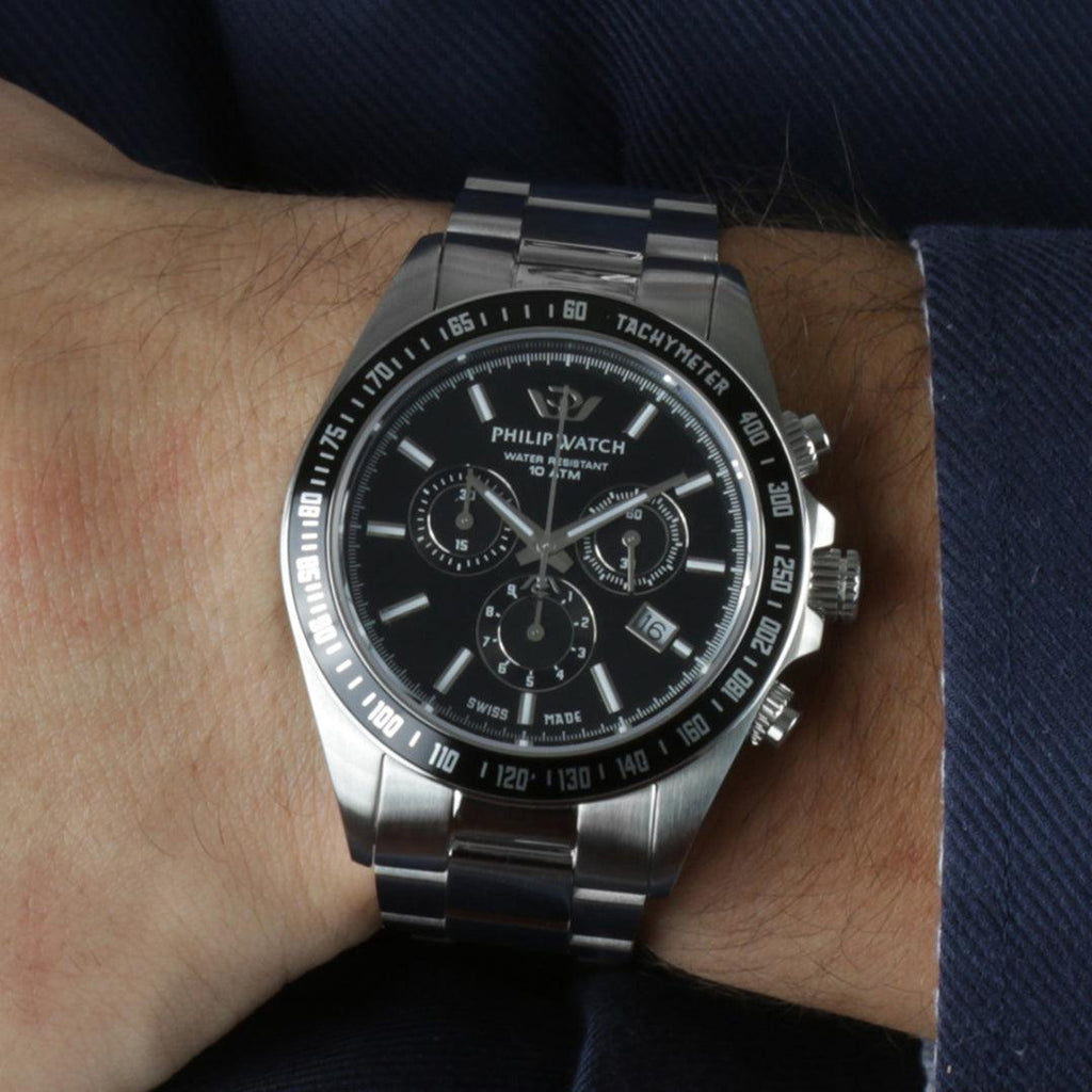 Philip Caribe Black Stainless Steel Bracelet Chronograph