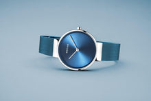 Load image into Gallery viewer, Bering Classic Polished Silver Blue Mesh Watch