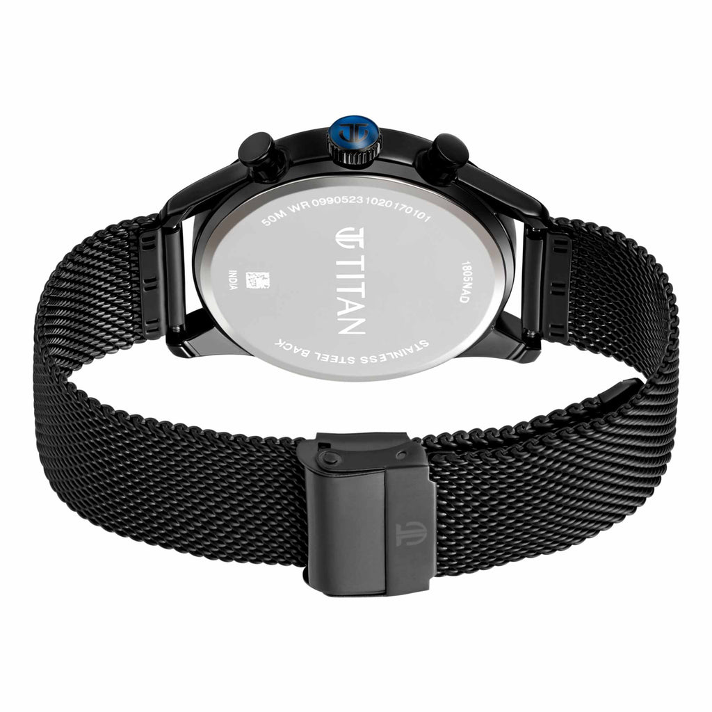 Titan Elmnt Black Dial Analogue Stainless Steel Strap Watch for Men