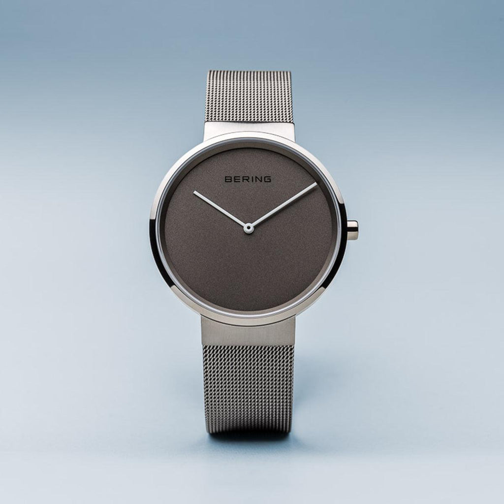 Bering Classic  Brushed Silver 39mm Grey Mesh Watch