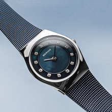 Load image into Gallery viewer, Bering Classic Polished Silver Navy Blue Mesh Watch