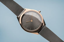 Load image into Gallery viewer, Bering Ultra Slim Polished Rose Gold Grey Mesh Watch