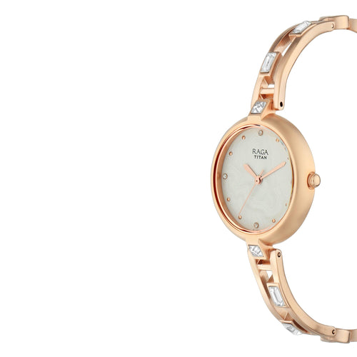 Titan Raga I Am White Dial Women Watch With Metal Strap