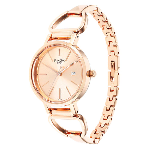 Titan Rose Gold Dial Quartz Analogue with Date Watch for Women
