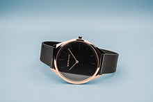 Load image into Gallery viewer, Bering Ultra Slim Polished Rose Gold Black Mesh Watch