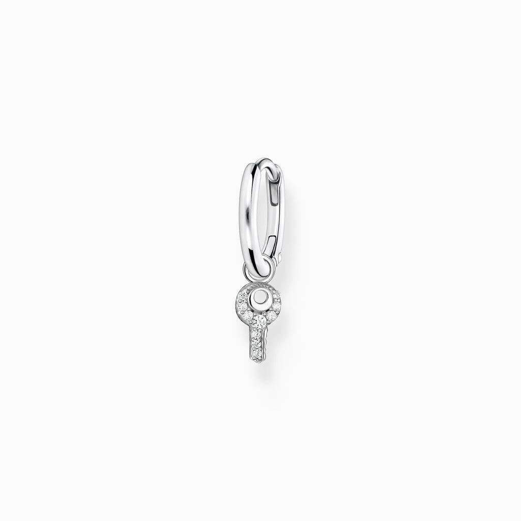 Single hoop earring with key pendant silver