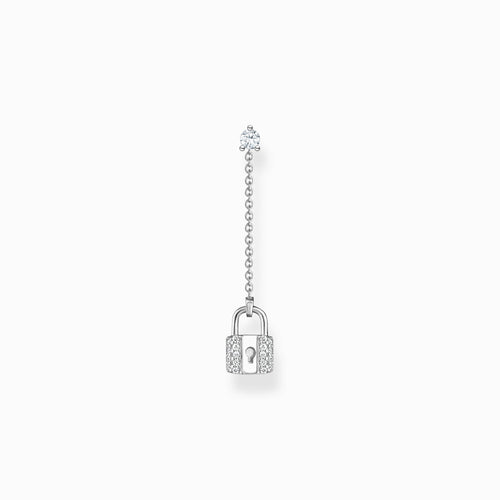 Single earring lock with white stones silver