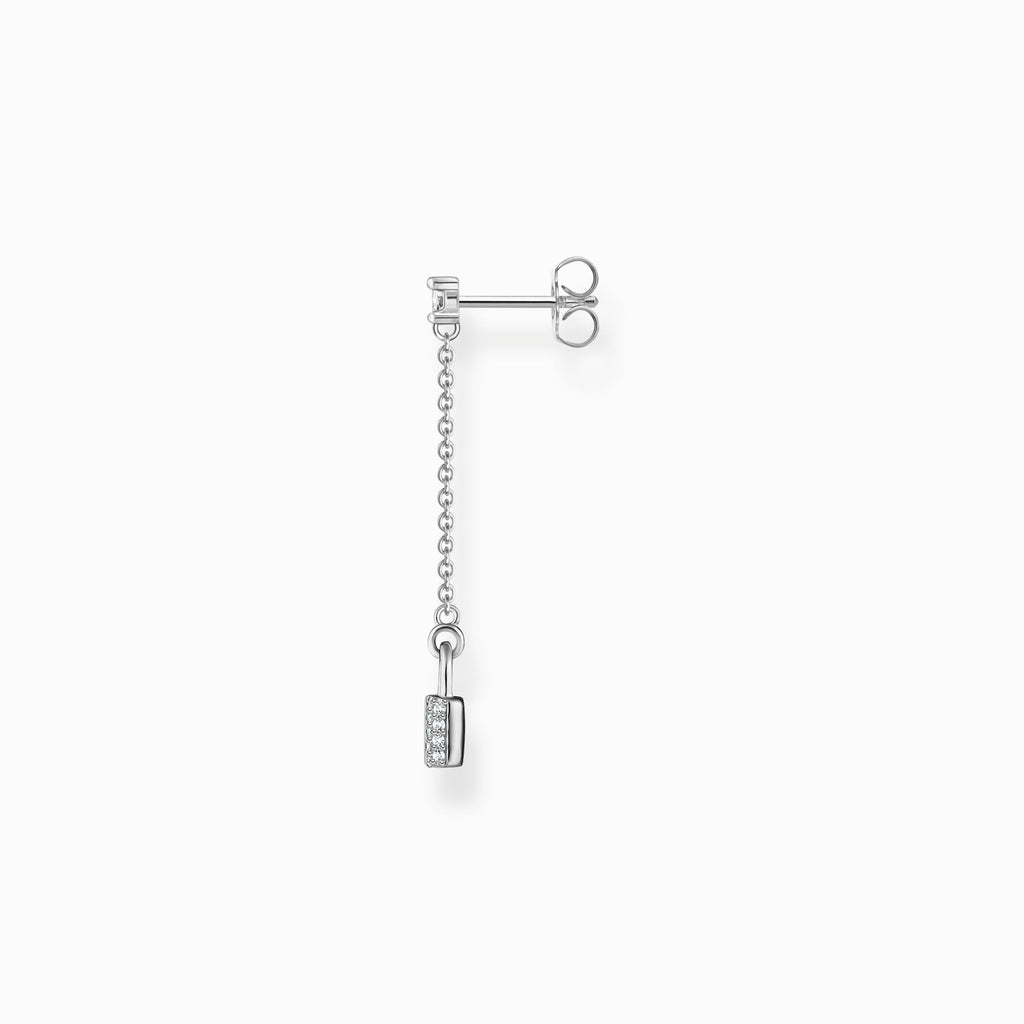 Single earring lock with white stones silver