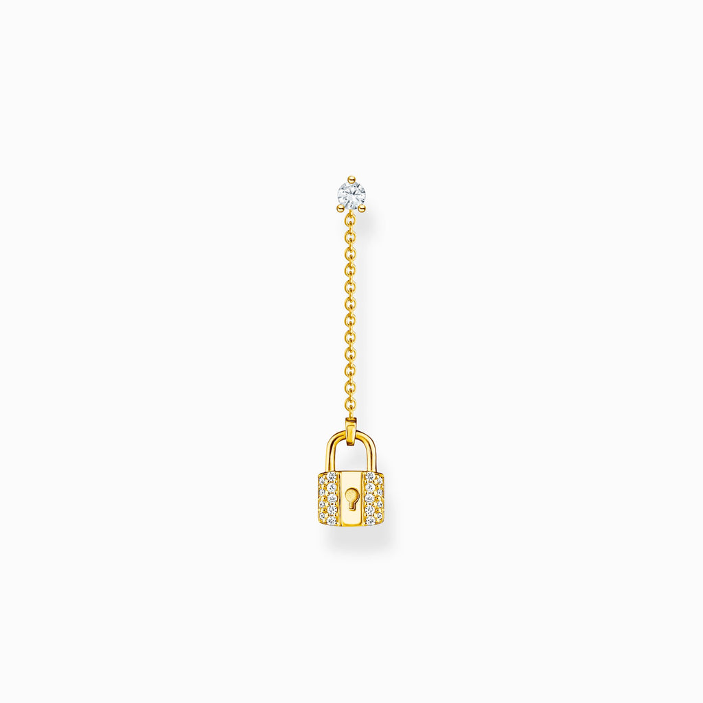 Single earring lock with white stones gold