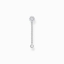 Load image into Gallery viewer, Single ear stud with pendant stone long silver