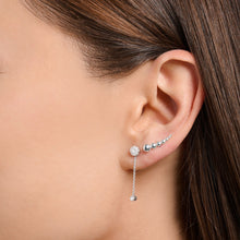 Load image into Gallery viewer, Single ear stud with pendant stone long silver