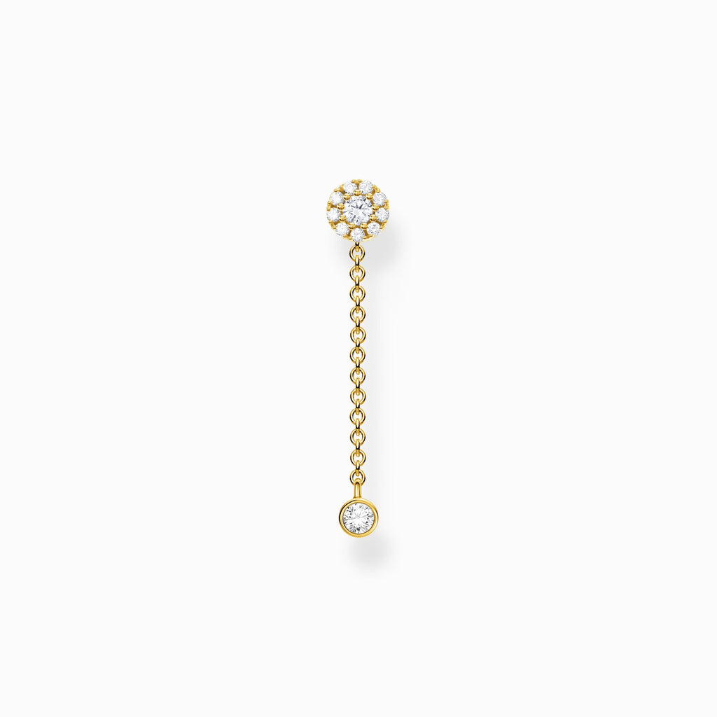 Single ear stud with pendant stone long gold