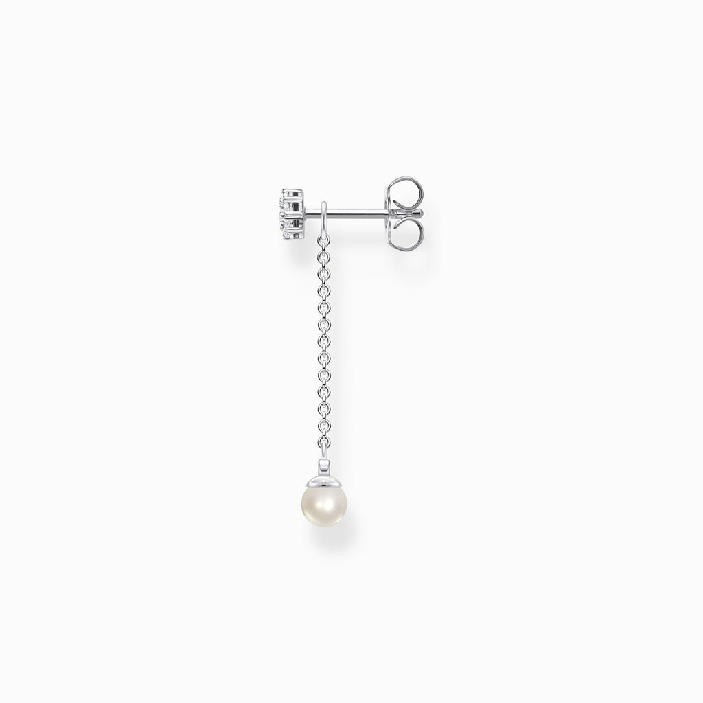 Single ear stud with pearls pendant long silver