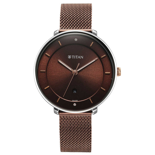 Titan Noir Brown Dial Analogue Stainless Steel Strap Watch for Women