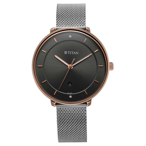 Titan Noir Anthracite Dial Analogue Stainless Steel Strap Watch for Women
