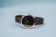 Load image into Gallery viewer, Bering Ultra Slim Polished Rose Gold Black Mesh Watch