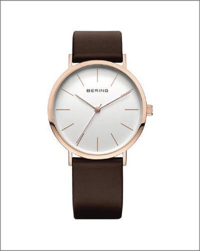 Bering Classic Polished Rose Gold Brown Watch
