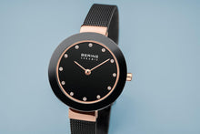 Load image into Gallery viewer, Bering Ceramic Polished Rose Gold Black Mesh Watch