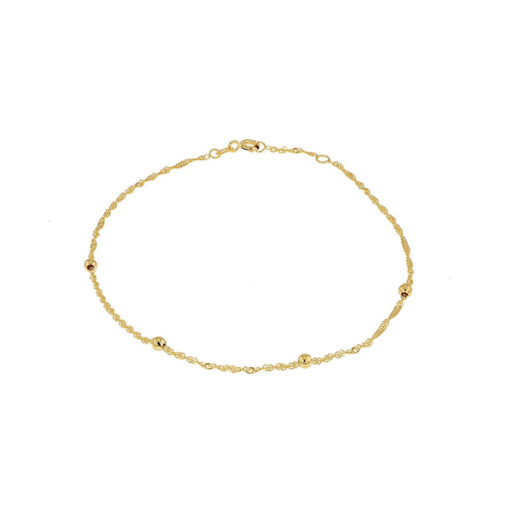 9K Yellow Gold 3mm Balls and Twist Curb Chain Adjustable Anklet 22.5cm-24cm