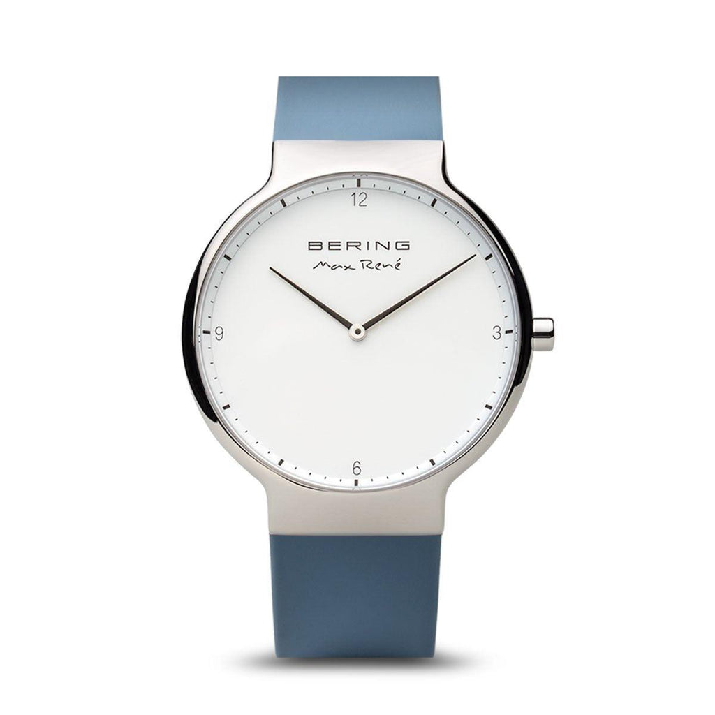 Bering Max René Polished Silver Blue Silicone Watch