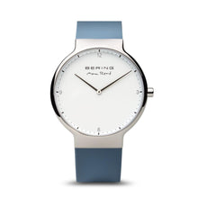 Load image into Gallery viewer, Bering Max René Polished Silver Blue Silicone Watch
