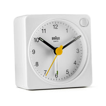 Load image into Gallery viewer, Braun Classic Travel Analogue Alarm Clock White