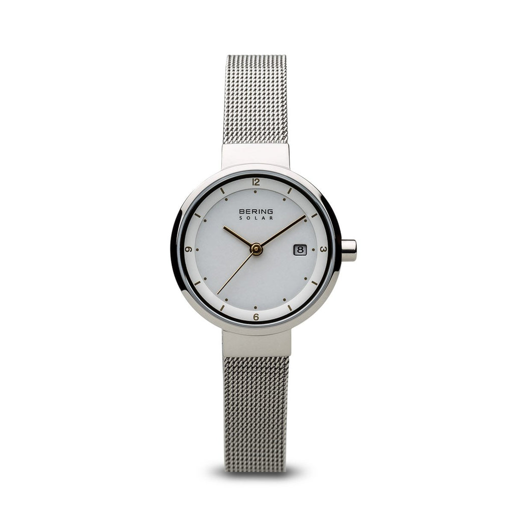 Bering Solar Polished Silver 26mm Watch