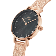 Load image into Gallery viewer, Daniel Wellington Petite 28 Lumine Rose Gold Mother of Pearl Black Watch