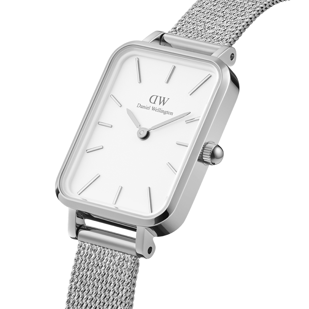 Daniel Wellington Quadro 20X26 Pressed Sterling Silver & White Watch