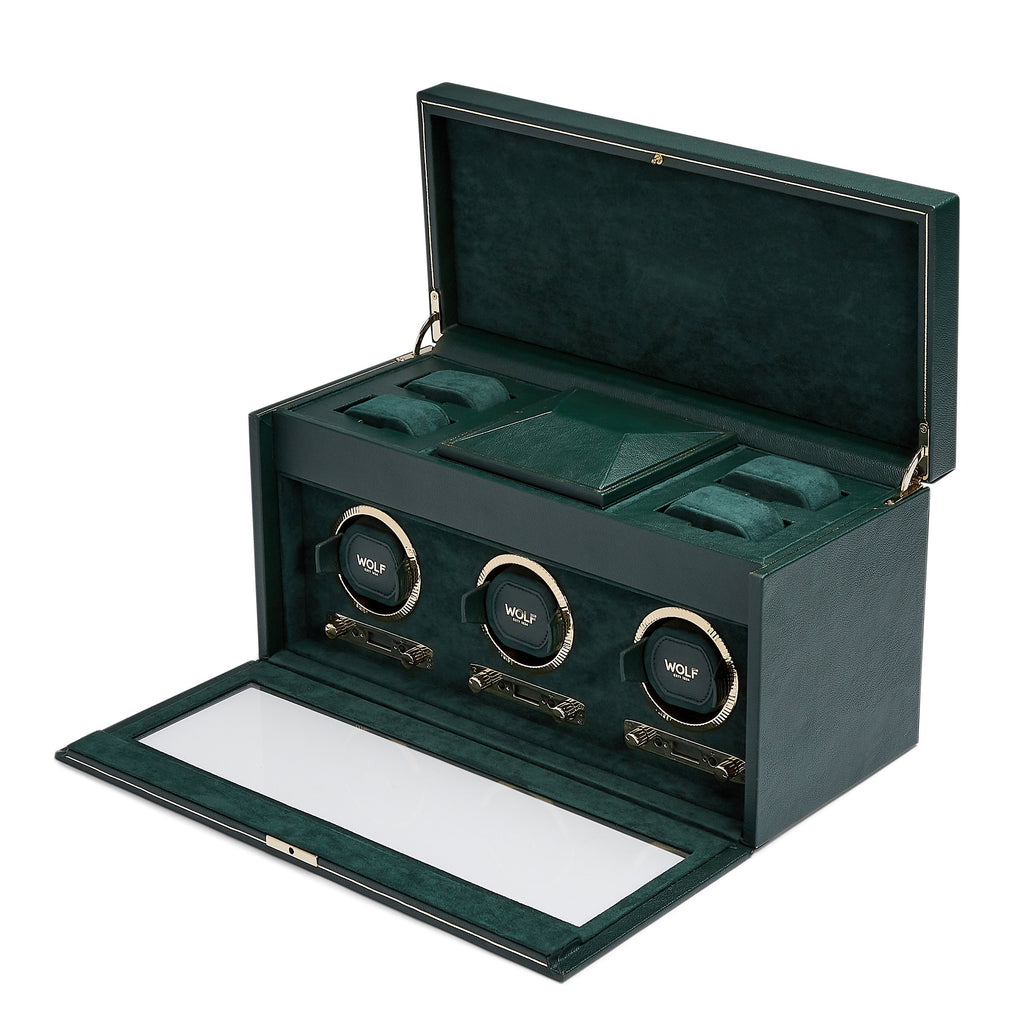 Wolf Brit Racing Green Triple Watch Winder(V) | The Jewellery Boutique Australia