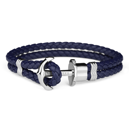 Paul Hewitt Phrep Leather Silver / Navy Blue Bracelet - L