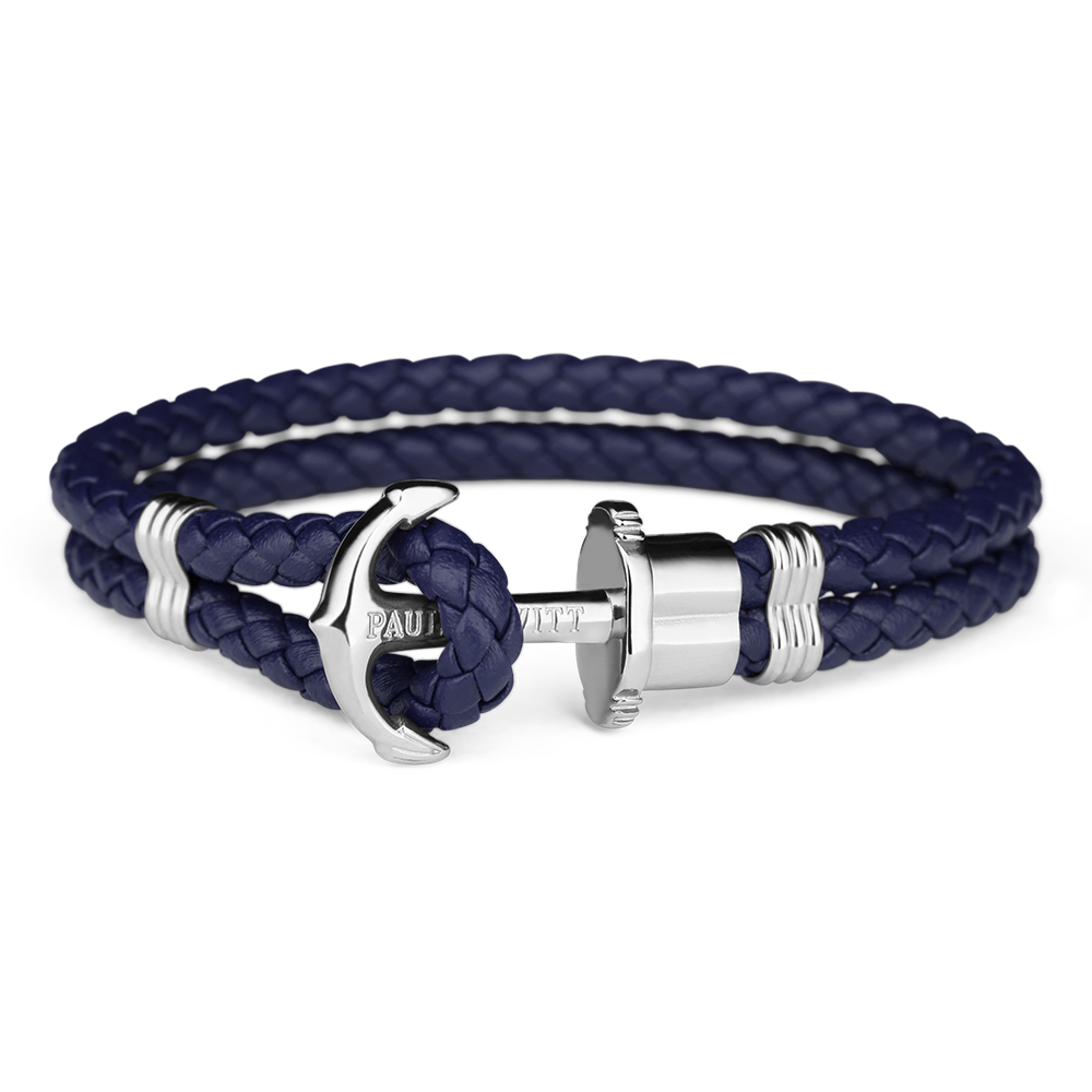 Paul Hewitt Phrep Leather Silver / Navy Blue Bracelet - XXXL