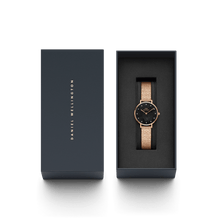 Load image into Gallery viewer, Daniel Wellington Petite 28 Lumine Rose Gold Mother of Pearl Black Watch