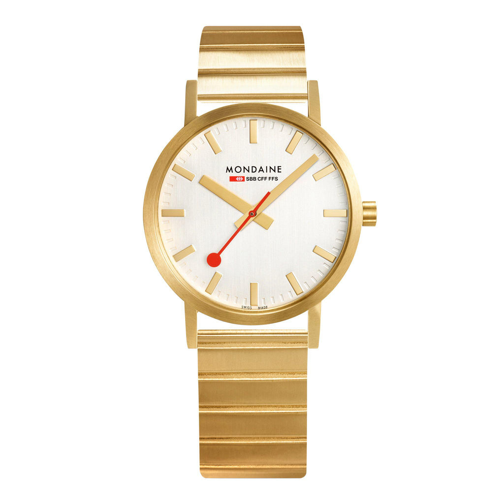 Mondaine Official Classic 36mm Golden Stainless Steel watch front