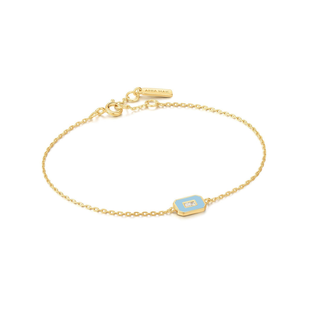 Ania Haie Powder Blue Enamel Emblem Gold Bracelet