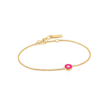 Load image into Gallery viewer, Neon Pink Enamel Disc Gold Bracelet