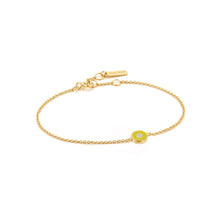 Load image into Gallery viewer, Neon Yellow Enamel Disc Gold Bracelet