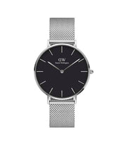 Load image into Gallery viewer, Daniel Wellington Petite 36 Sterling Silver &amp; Black Watch