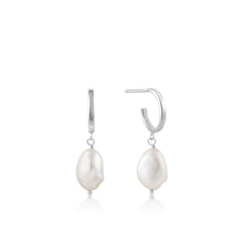 Load image into Gallery viewer, Ania Haie Pearl Mini Hoop Earrings Silver