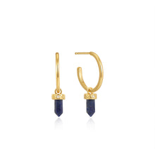 Load image into Gallery viewer, Gold Lapis Point Pendant Small Hoop Earrings