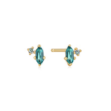 Load image into Gallery viewer, Ania Haie Gold Teal Sparkle Emblem Stud Earrings