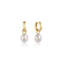 Load image into Gallery viewer, Ania Haie Gold Pearl Drop Sparkle Huggie Hoop Earrings