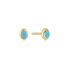 Load image into Gallery viewer, Ania Haie Gold Turquoise Wave Stud Earrings